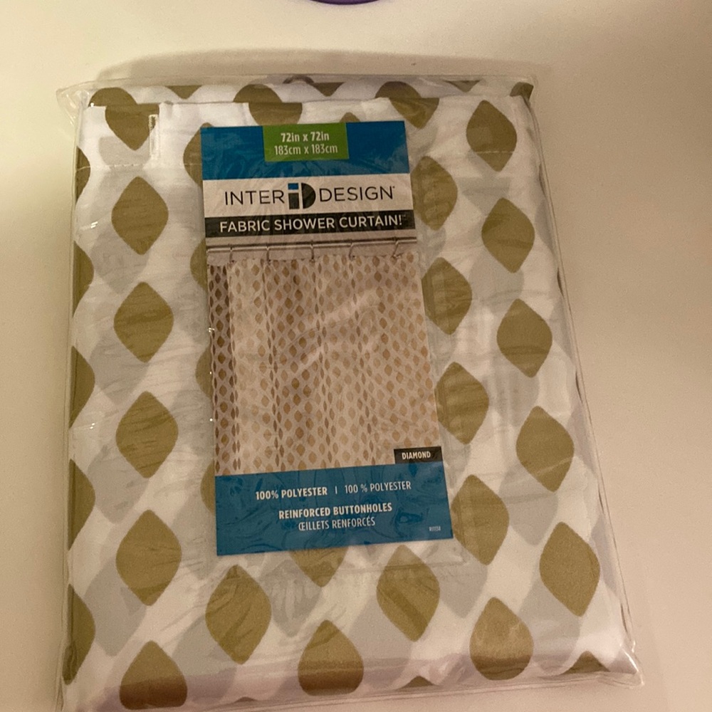 Inter Design, fabric gold diamond shape shower curtain, never used